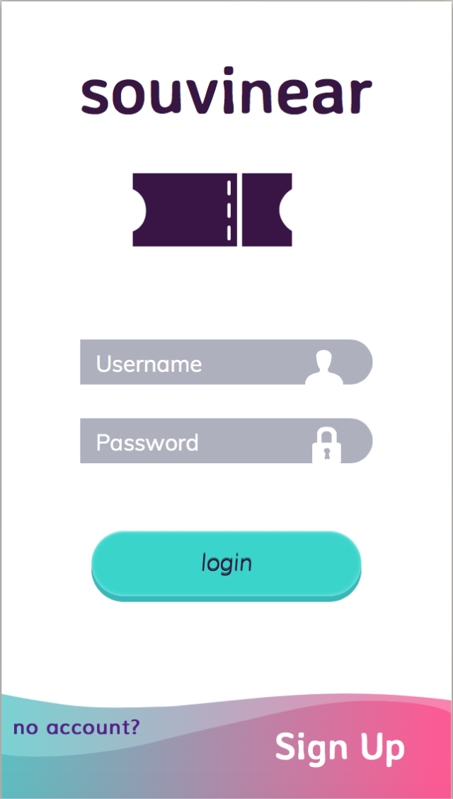 Static Image of Souvinear Low-Fi Initial Live Test Screen - Login User Interface