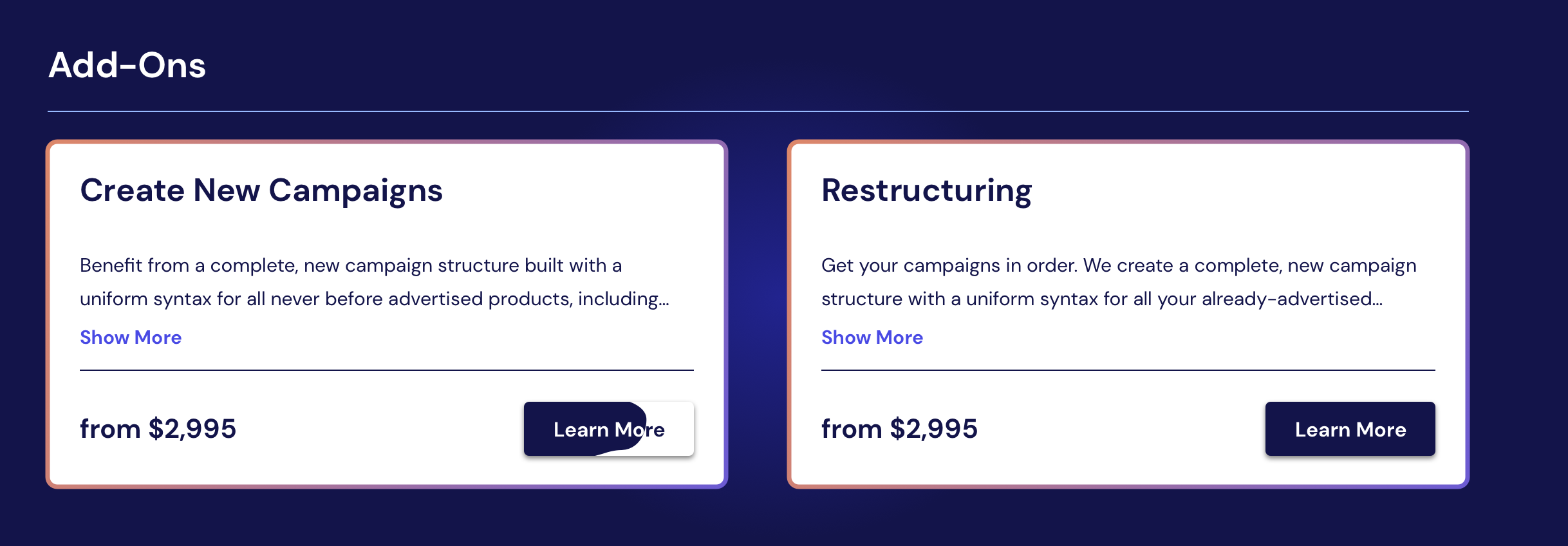 Static Image of BidX Redesign Interaction 1 - Add-on Button Hover