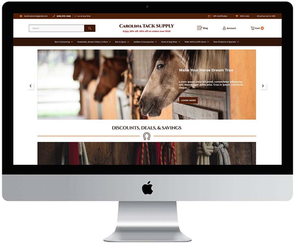 Static Image of Desktop Live Site Mockup CarolinaTackSupply