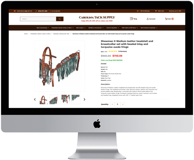 Static Image of CarolinaTackSupply Live Site Desktop Mockup 3