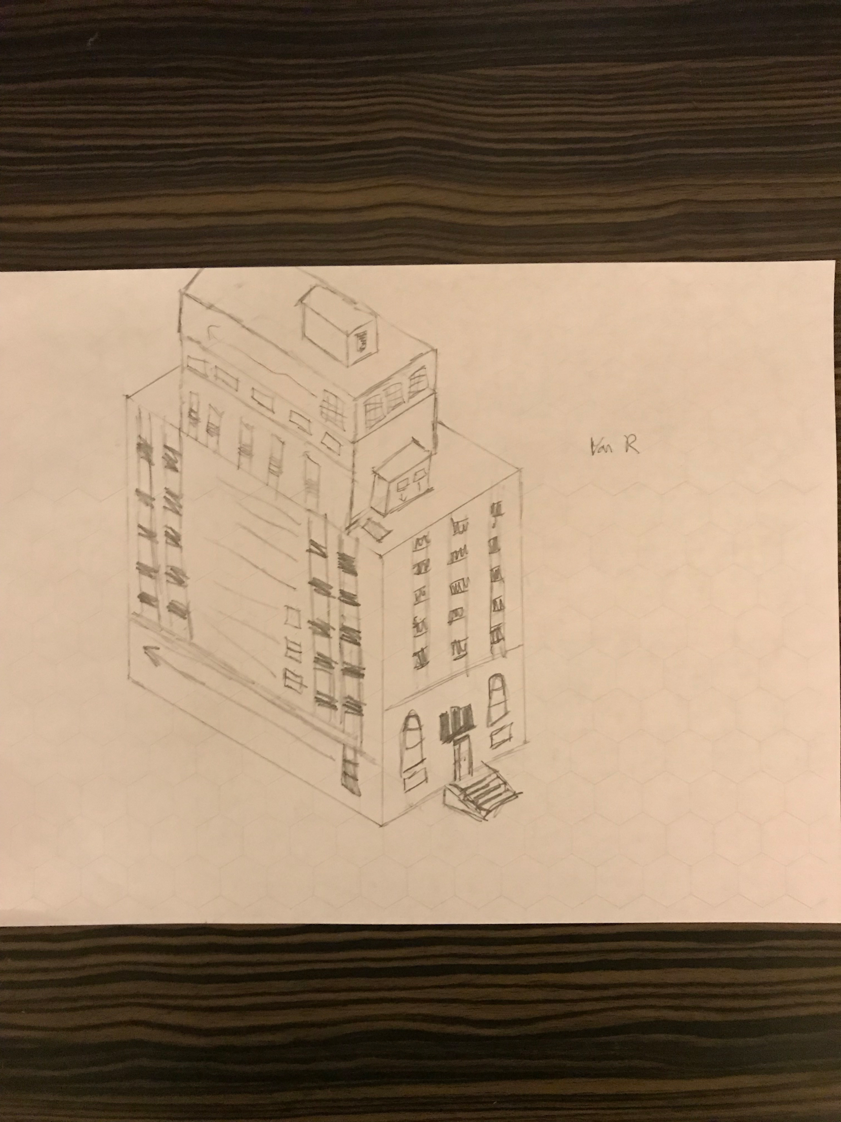 Hand drawn isometric location sketch