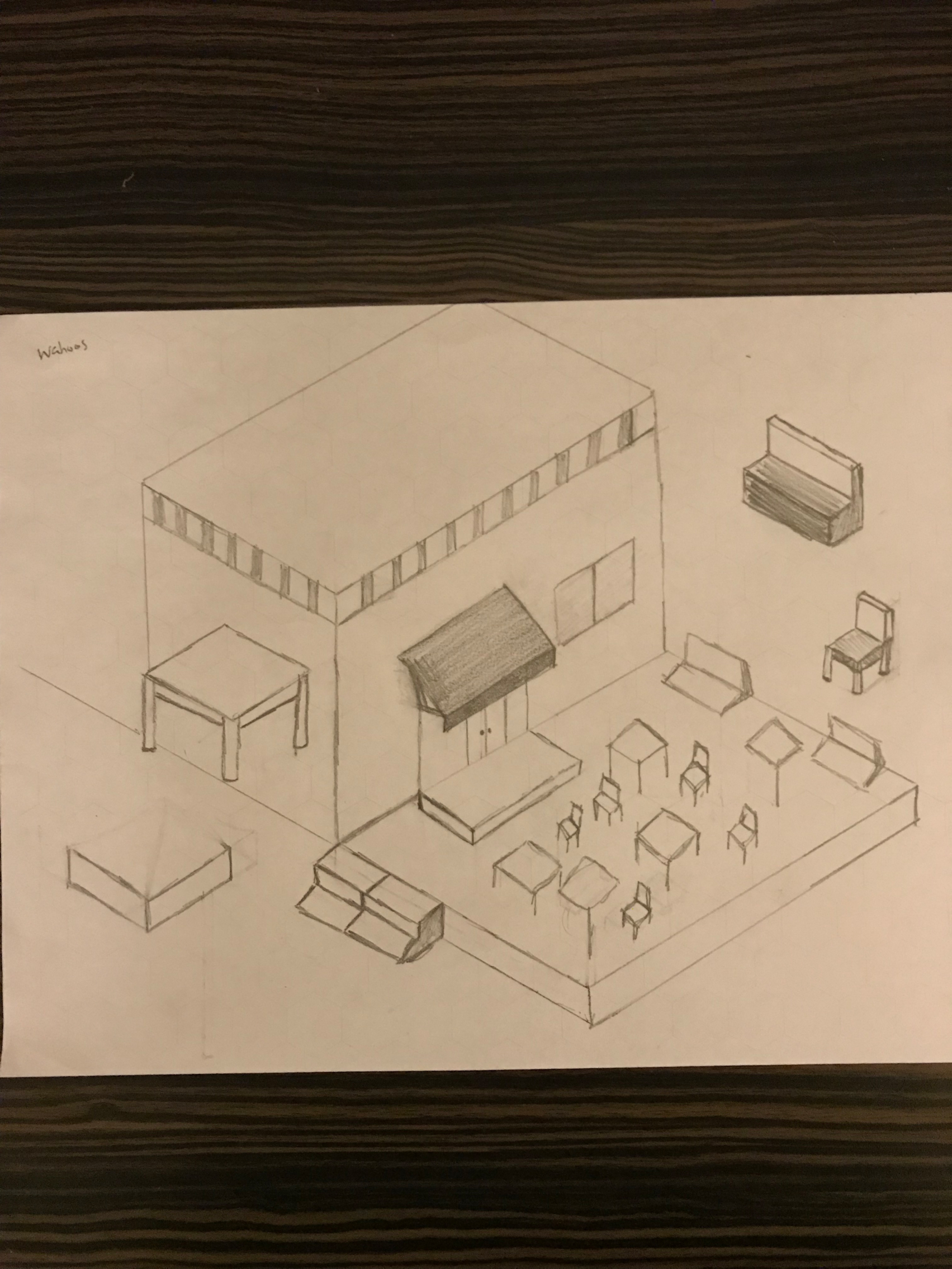 Hand drawn isometric location sketch