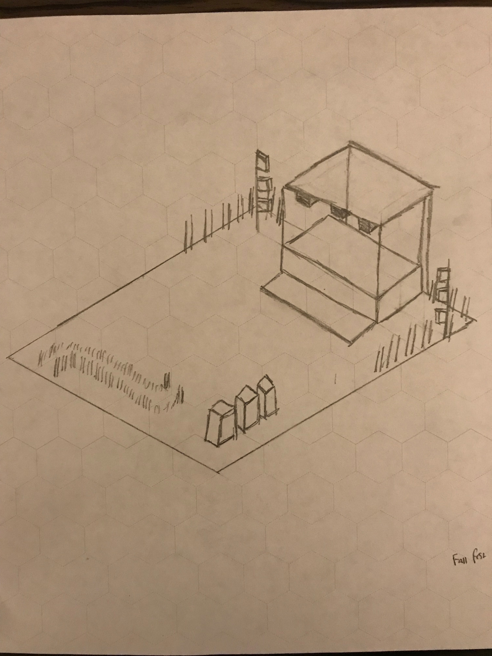 Hand drawn isometric location sketch