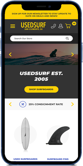 Static Image of Mobile Live Site Mockup UsedSurf