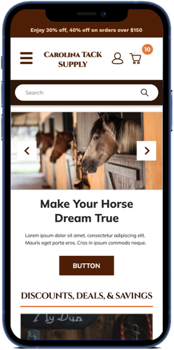 Static Image of CarolinaTackSupply Live Site Mobile Mockup 3
