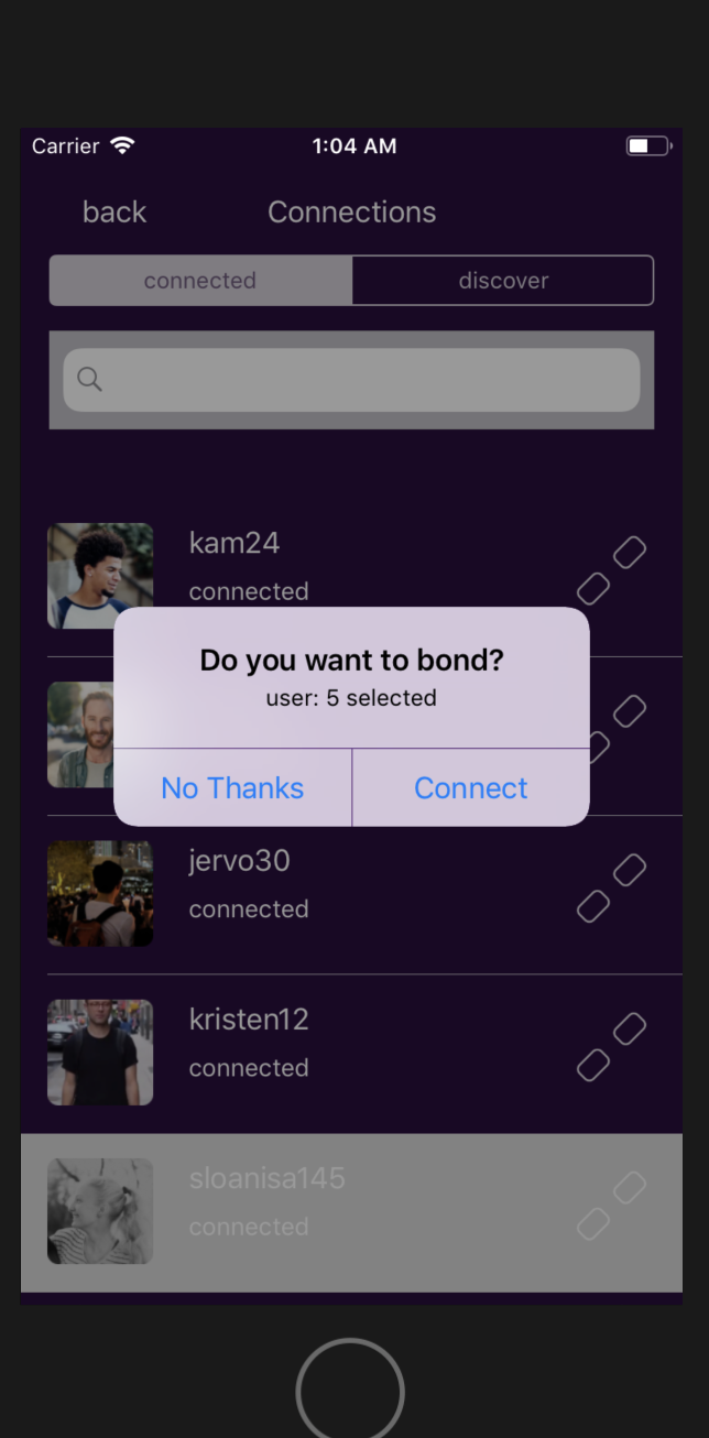 Souvinear Mobile Screenshot of Xcode Connections Section Work or Following/Follower Functionality