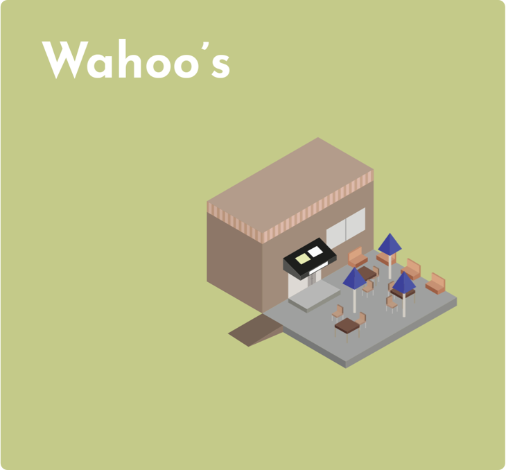 Drexel Student Location - Sage Background Isometric Digital Rendering of Wahoos Taqueria Restaraunt - Grid Item 10